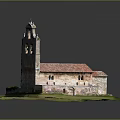 Ancient Church Model With Red Tile Roof Tower And Stone Walls On Green Grass Base