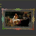 Golden Framed Decorative Painting with Red Haired Woman on Boat Scenic Design