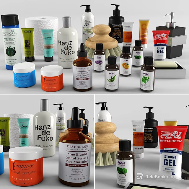 Essential Daily Use Cleaning And Personal Care Products With Various Bottles Jars And Brushes 3d model 