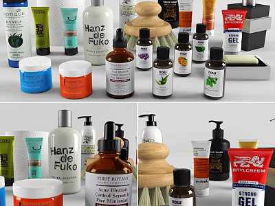 Essential Daily Use Cleaning And Personal Care Products With Various Bottles Jars And Brushes 3d model