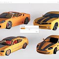 Four Yellow Cars With Black Stripes In Different Styles On White Background