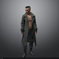 3D Male Character With Short Hair Open Long Coat Leather Vest And Boots