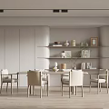 Modern Restaurant Interior Design With Open Layout Dining Table Chairs And Shelves 3d model