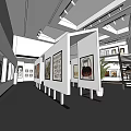 Modern Art Gallery Interior Design With Spacious Display Areas Paintings And Staircase