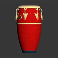 Red Conga Drum With Golden Accents And Natural Wood Drumhead Shiny Finish