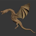 Mythical Dragon Sculpture With Spread Wings Open Mouth And Sharp Claws 3d model