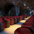 Traditional Wine Cellar With Red Wine Jars In Cave 3d model