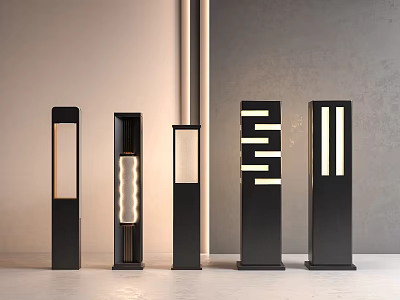 Modern Outdoor Lamps With Sleek Black Pillar Design Vertical Light Strips And Decorative Garden Use 3d model