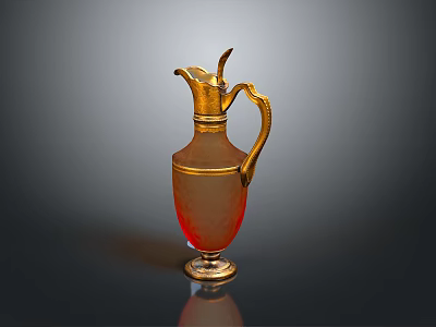 Golden And Red Vase Shaped Sculpture With Ornate Handle And Shiny Surface 3d model