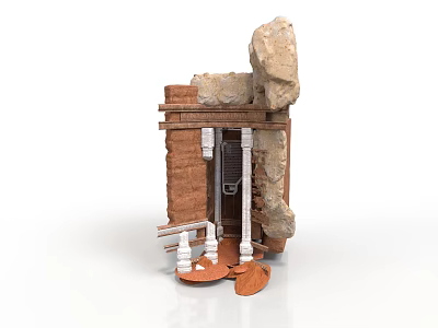Vintage Brick Building Structure With Stone Columns Archway And Historical Design 3d model