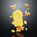 Yellow Honey Popsicle with Bees Flowers Leaves and Nuts on Black Background