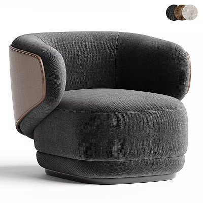Single Gray Sofa Modern Design Curved Armrest Fabric And Leather Upholstery 3d model