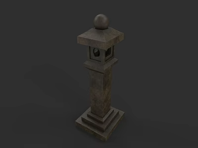 Traditional Stone Lantern With Square Base And Carved Pillar Top Sphere 3d model