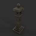 Traditional Stone Lantern With Square Base And Carved Pillar Top Sphere