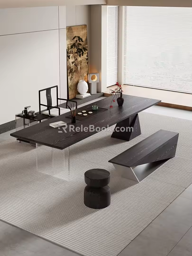-Ji Feng Big Board Table Tea Table and Chair Combination Tea Table Tea Table Tea Room Tea Table 3d model