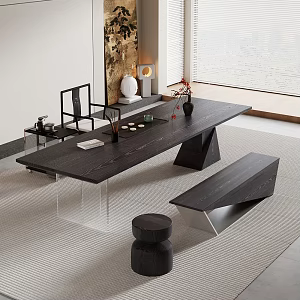 -Ji Feng Big Board Table Tea Table and Chair Combination Tea Table Tea Table Tea Room Tea Table 3d model