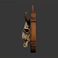 Decorative Bull Skull Hanging Ornament With Circular Wooden Frame And Metallic Accents