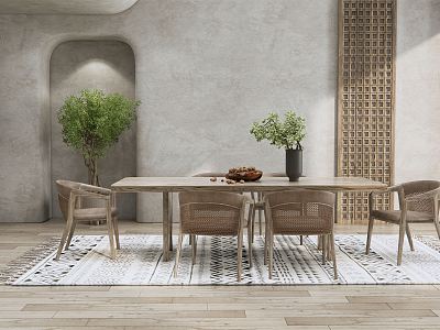 Quiet Dining Table and Chair Combination Dining Table and Chair Casual Chair Potted Plants model