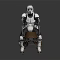 Brown Futuristic Speeder Motorcycle With Long Front Forks Ridden by White Armored Figure