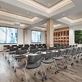 Modern Conference Room Interior With Rolling Chairs Large Screens Green Plant Wall And Wooden Flooring