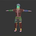 3D Humanoid Character Model With White Headgear Brown Bodysuit Light Lines And Arms Outstretched