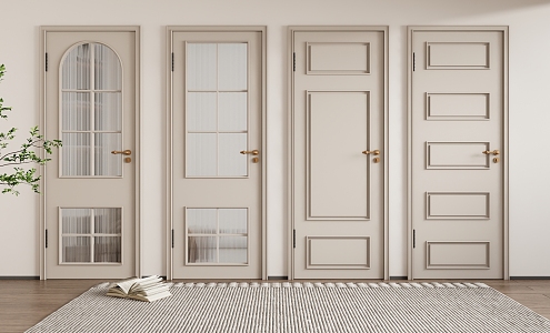 Modern swing door cream single door bedroom door glass door 3d model