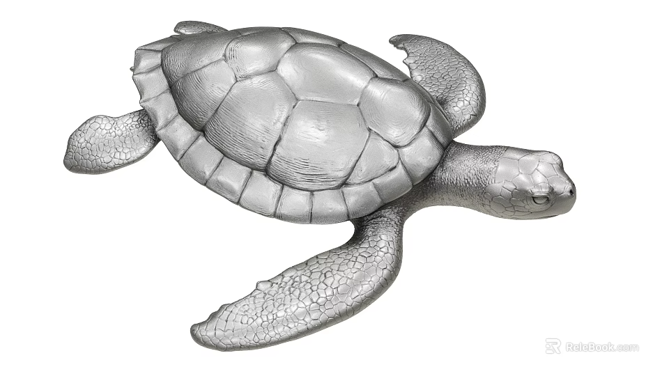 Silver Metal Turtle Sculpture With Detailed Shell And Decorative Texture Design 3d model