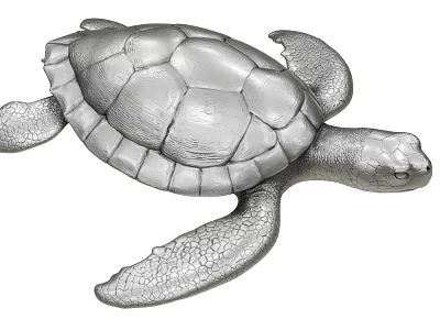 Silver Metal Turtle Sculpture With Detailed Shell And Decorative Texture Design 3d model