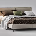 Modern Double Bed With Upholstered Headboard Pillows Blanket And Nightstand Table Lamp 3d model