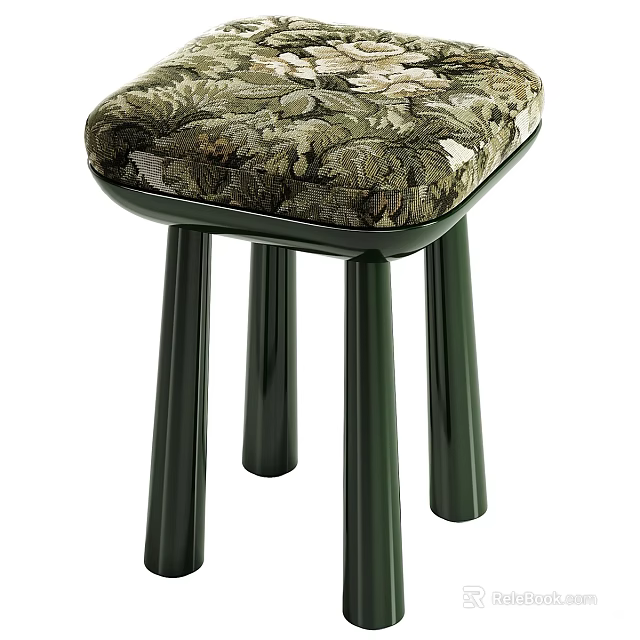 Upholstered Stool With Floral Pattern And Dark Green Smooth Legs Modern Design 3d model 