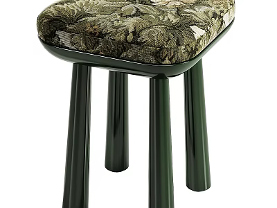 Upholstered Stool With Floral Pattern And Dark Green Smooth Legs Modern Design 3d model