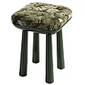 Upholstered Stool With Floral Pattern And Dark Green Smooth Legs Modern Design 3d model