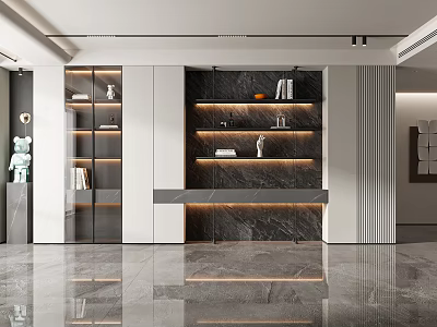 Modern Sleek Decorative Cabinet Design With Glass Panels LED Lighting And Display Shelves 3d model