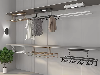 Modern Wall Mounted Clothes Hangers With Hanging Rod And Hooks For Home Organization 3d model