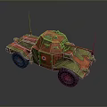 Detailed Military Tank With Red Green Camouflage Paint Antennas And Wheels