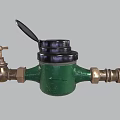 Green Water Meter With Open Black Cover And Brass Valve For Water Measurement