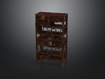 Vintage Wooden Multi Layer Storage Shelf Cabinet With Drawers And Hooks For Home Organization 3d model