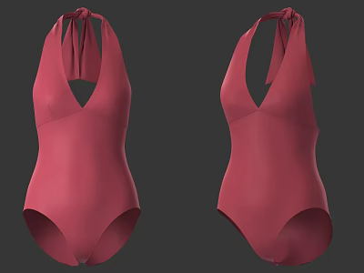 Fashionable Red Halter Neck V Neck Swimsuit With Simple Style For Women 3d model