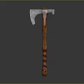 Handcrafted Axe Featuring Metal Head And Wooden Handle With Red Stripes Design