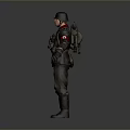 Military Style Character With Helmet Backpack And Red Armband Detailed Uniform
