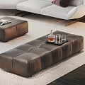 Modern Black Leather Tufted Ottoman In Living Room With Tray And Magazine