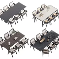 Dining Table Sets With Modern Chairs Dark Light Marble Tabletops And Simple Decorative Elements 3d model