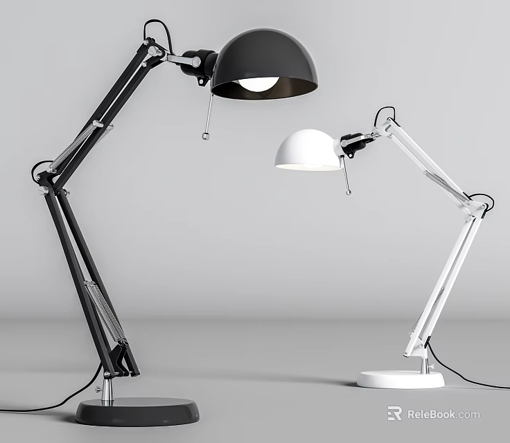 Modern Black and White Desk Lamps with Adjustable Arms for Home Office Use 3d model 