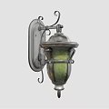 Vintage Wall Sconce With Silver Metal Bracket Green Glass Shade And Decorative Scroll Details