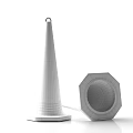 Orange Traffic Cone With White Stripes And Octagonal Road Sign On White Background