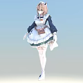 Woman In Classic Maid Outfit With White Apron Long Sleeves And Lace Trim