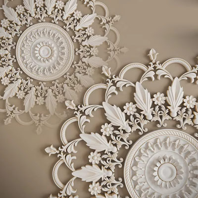 Elegant White Decorative Carvings with Floral Leaf Circular Patterns for Wall Decor 3d model