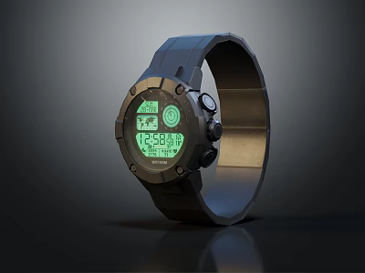 Modern Digital Sports Watch With Green Display Dark Strap And Buttons Design 3d model