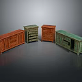 Vintage Wooden Cabinets In Various Colors With Decorative Details And Styles