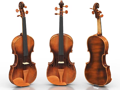 Three Vintage Violins Displayed From Different Angles With Classic Wooden Craftsmanship 3d model